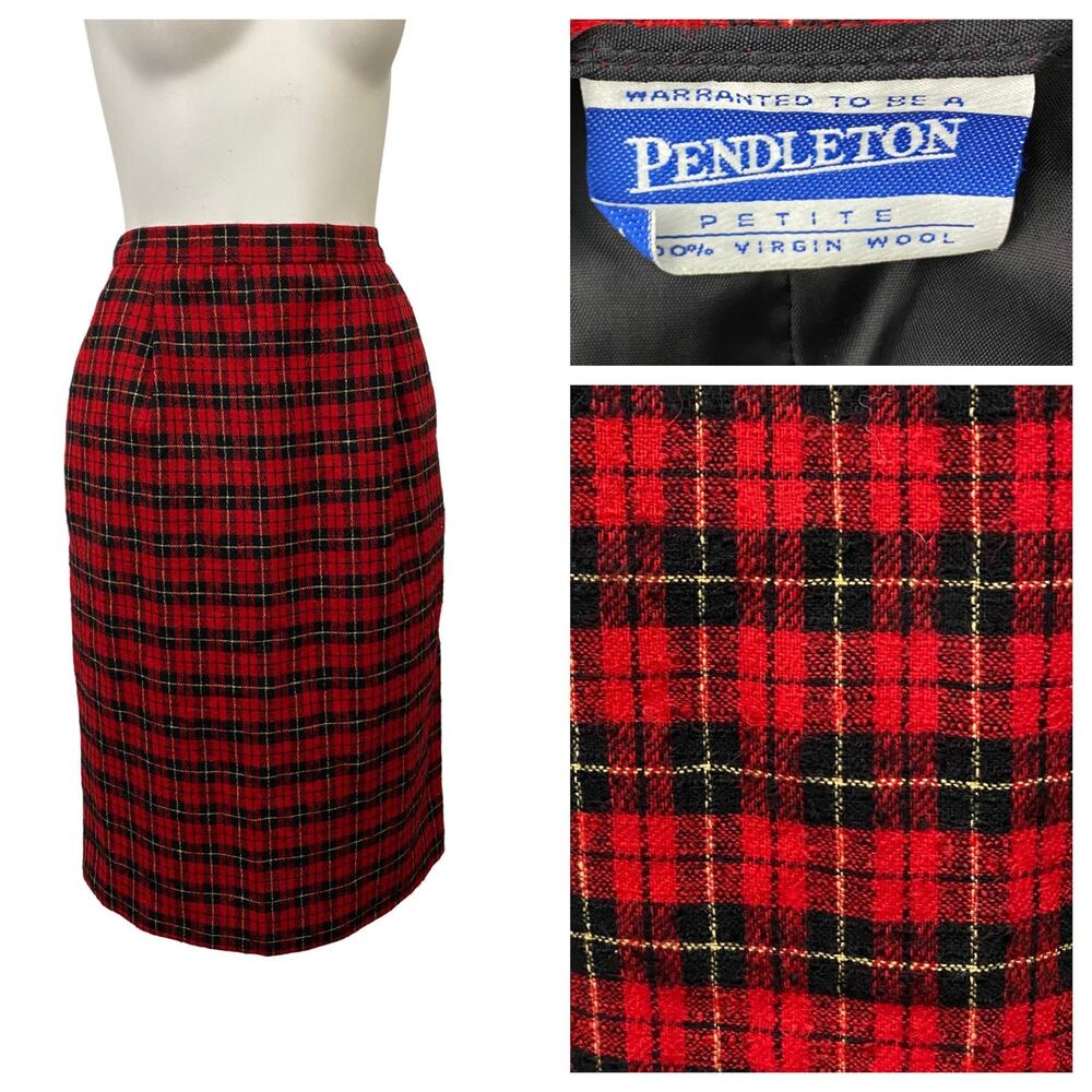 1980s Red Wool Pendleton Pencil Skirt / Women’s 6 petite